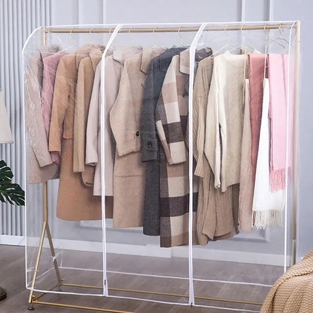 Wholesale Clear Foldable Clothes Cover Coat Suit Hanging Closet Storage Bag For Garment With Zipper