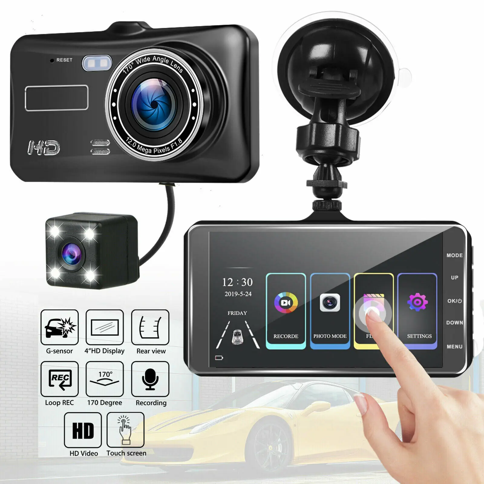 IPS Touch Screen Car DVR Dual Lens HD 1080P Dash Cam Video Recorder Camera Touch Screen New Car DVR Camera Dashcam