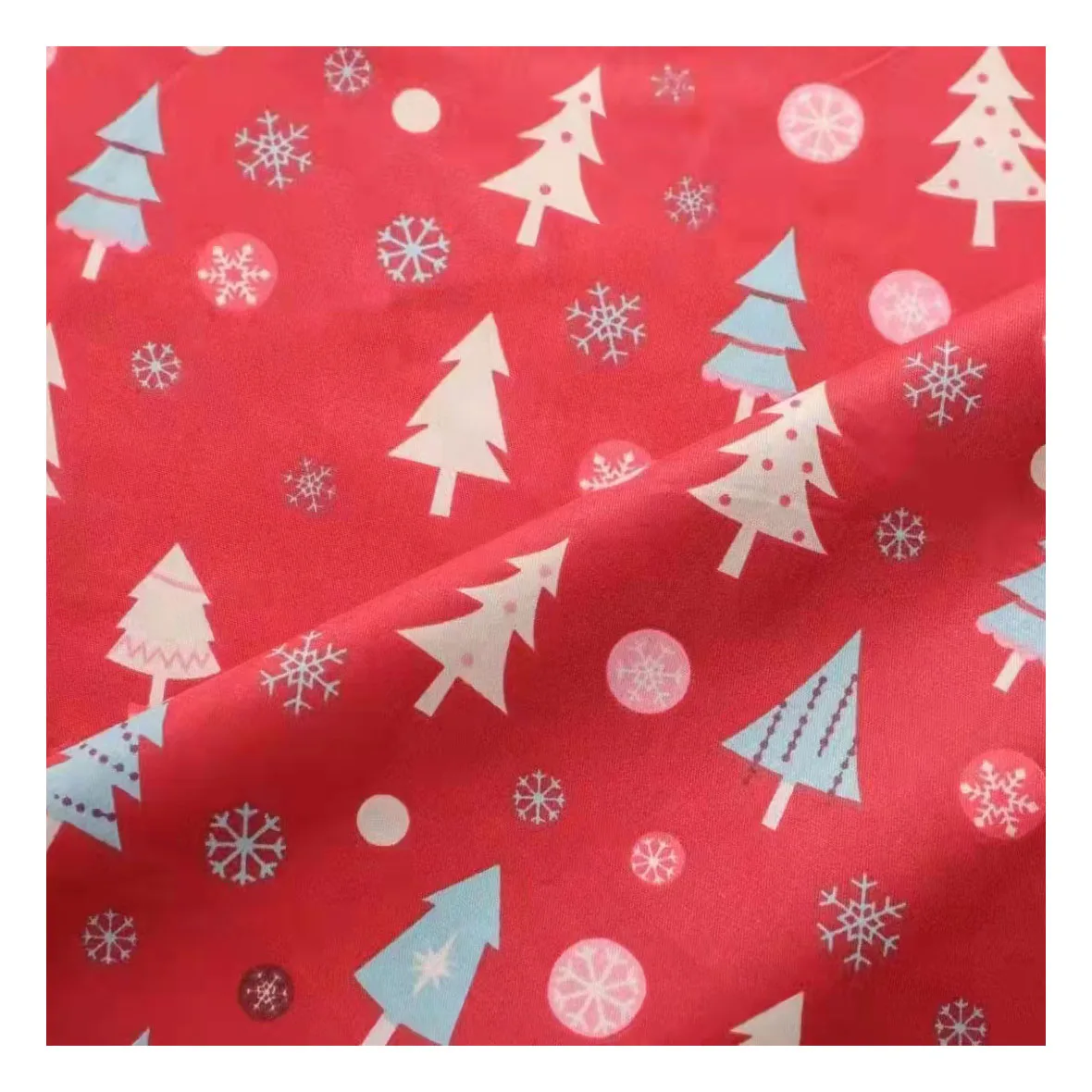 Printed red and green Christmas tree Christmas Snowman cotton twill fabric for home decoration gift tablecloth fabric textile