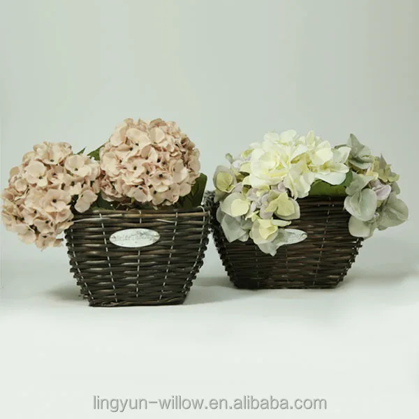 Half Round Wall Movable Coffee Table Natural Willow Wicker Garden Storage Basket Vase Girl Flower Plants Pots