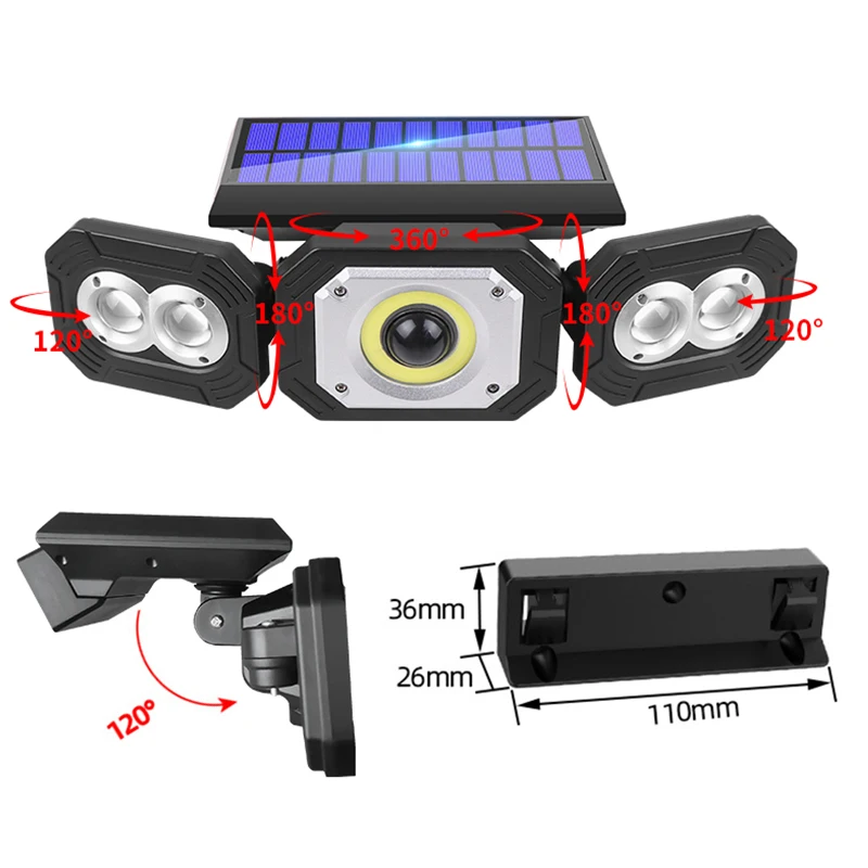 Solar Sensor Wall Light for Outdoor 5*COB  Solar Light Garden Flood Light Wall Spotlight Family courtyard villa corridor