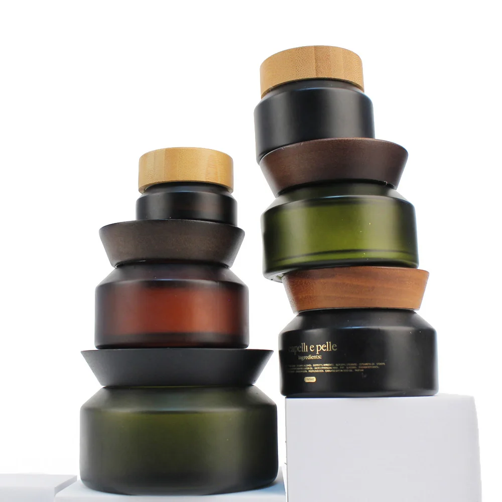 stock goods 200g slant shoulder glass jar with matt black bamboo lid BB-153C