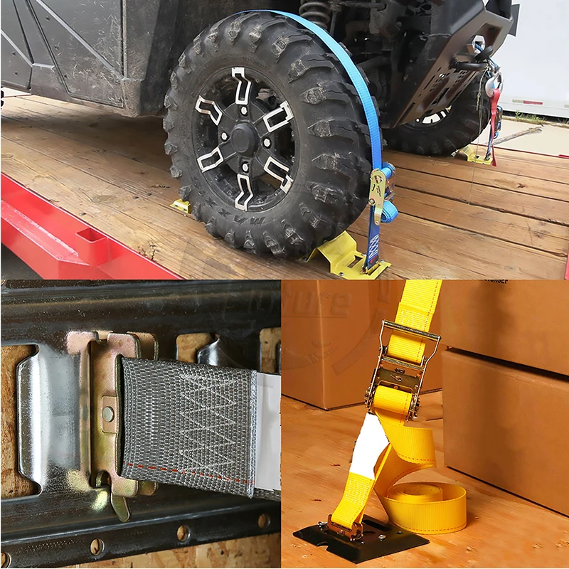 Heavy Duty E Track Wheel Chock Kit Trailer Tie Down System for UTV, ATV, Mower,Motorcycles, Car