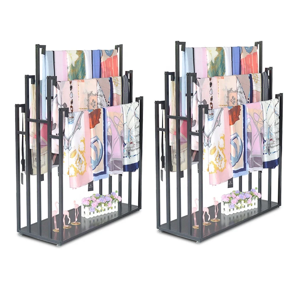 New Design Shopping Mall Multi Flooring Scarf Display Rack Metal Holder Silk Scarf Display Shelf