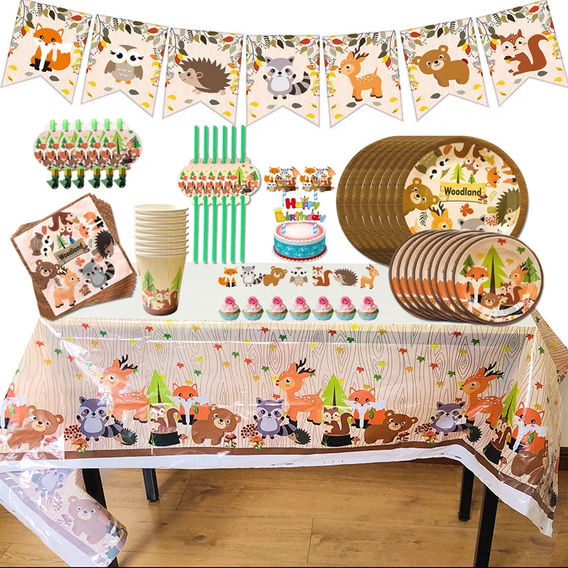 Woodland Party Disposable Tableware Plate Animal Jungle Party Supplies Safari Birthday Party Decorations