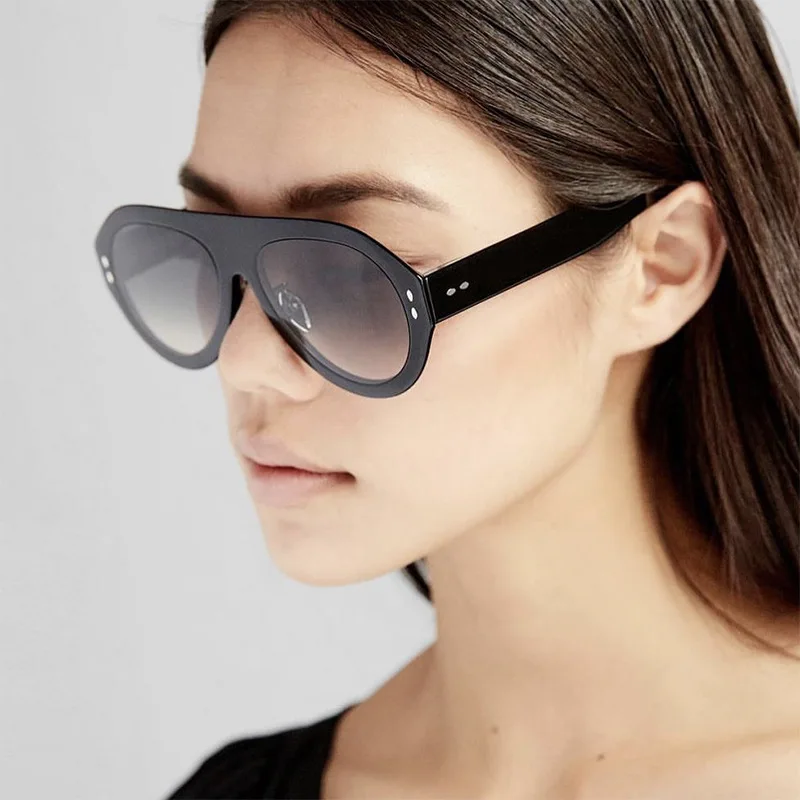 Finewell 366 Popular Fashion Oversized Sunglasses Women Shades UV400 Retro Rivets Gradient Trending Men Round Sun Glasses