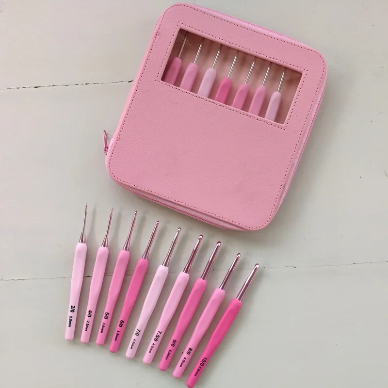 Factory Direct Sale Crochet Knitting Accessories Soft Rubber Handle Aluminum Crochets Hooks Set With Case