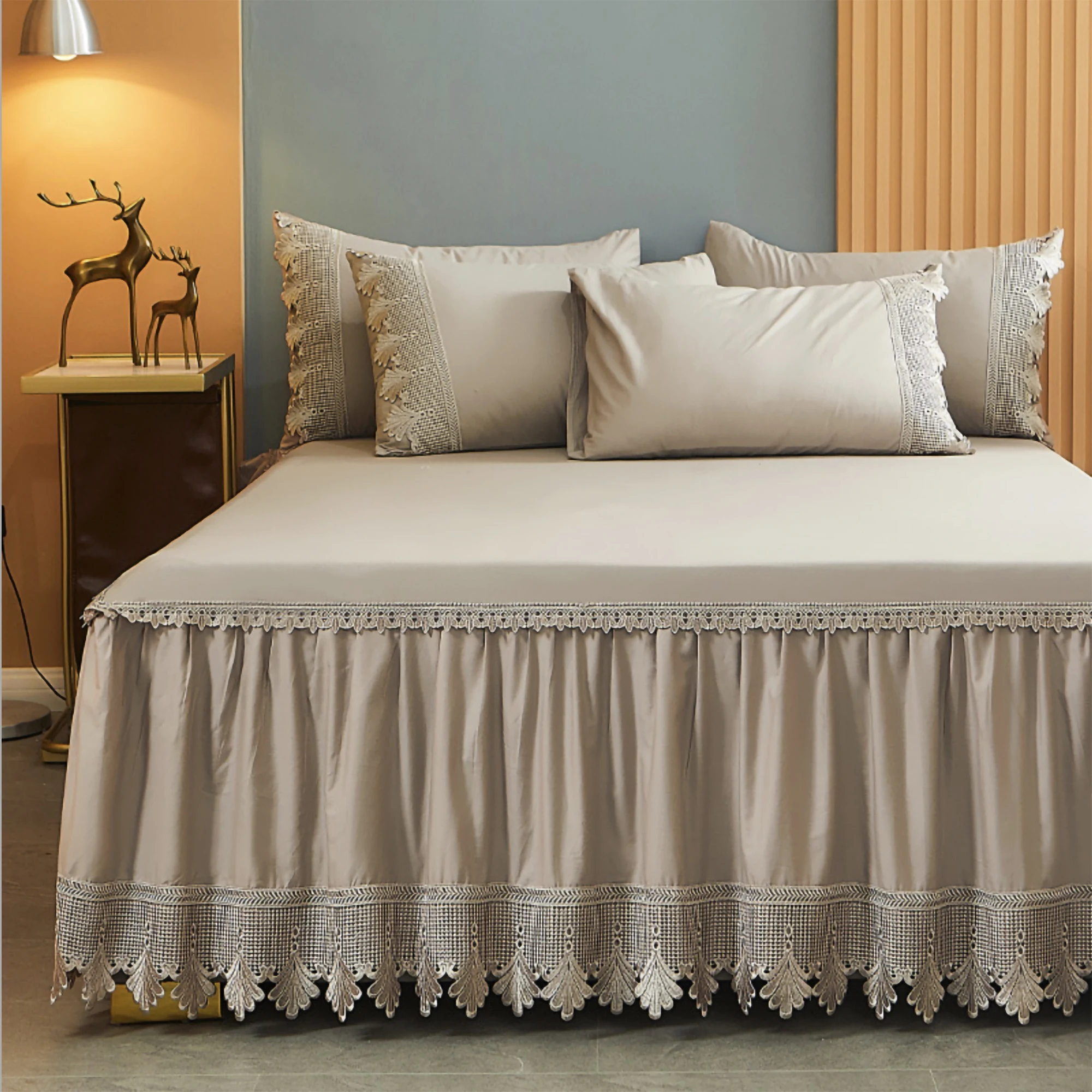 100% cotton queen king style lace bed Bedding set skirt 180*200 180x220 150x 200 size three-piece