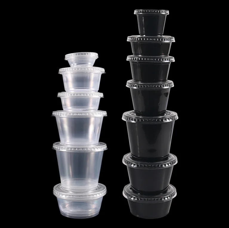 Black Sauce Cup Disposable Plastic Sauce Packaging Containers With Lids