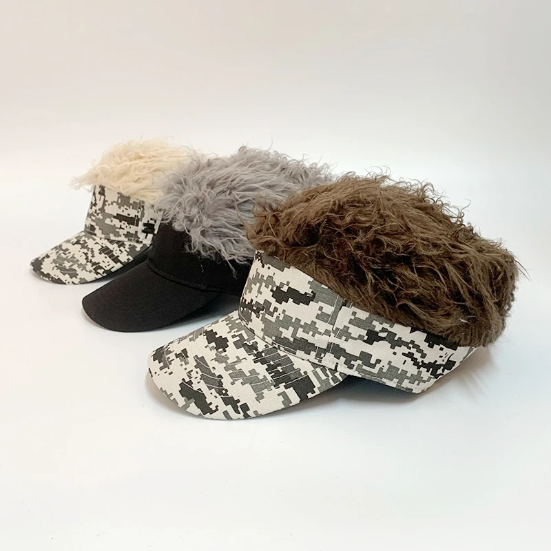 Camouflaged Sun Visor Cap Wig Cap Adjustable Baseball Hat Hair Golf Baseball Cap