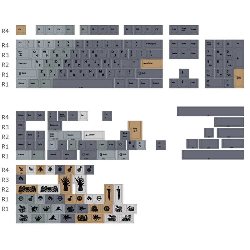 Mifuny Elden Fading Keycaps PBT Cherry Profile Five Side Dye Sublimation 193 Keys For MX Switch 68/104/108 Mechanical Keyboard