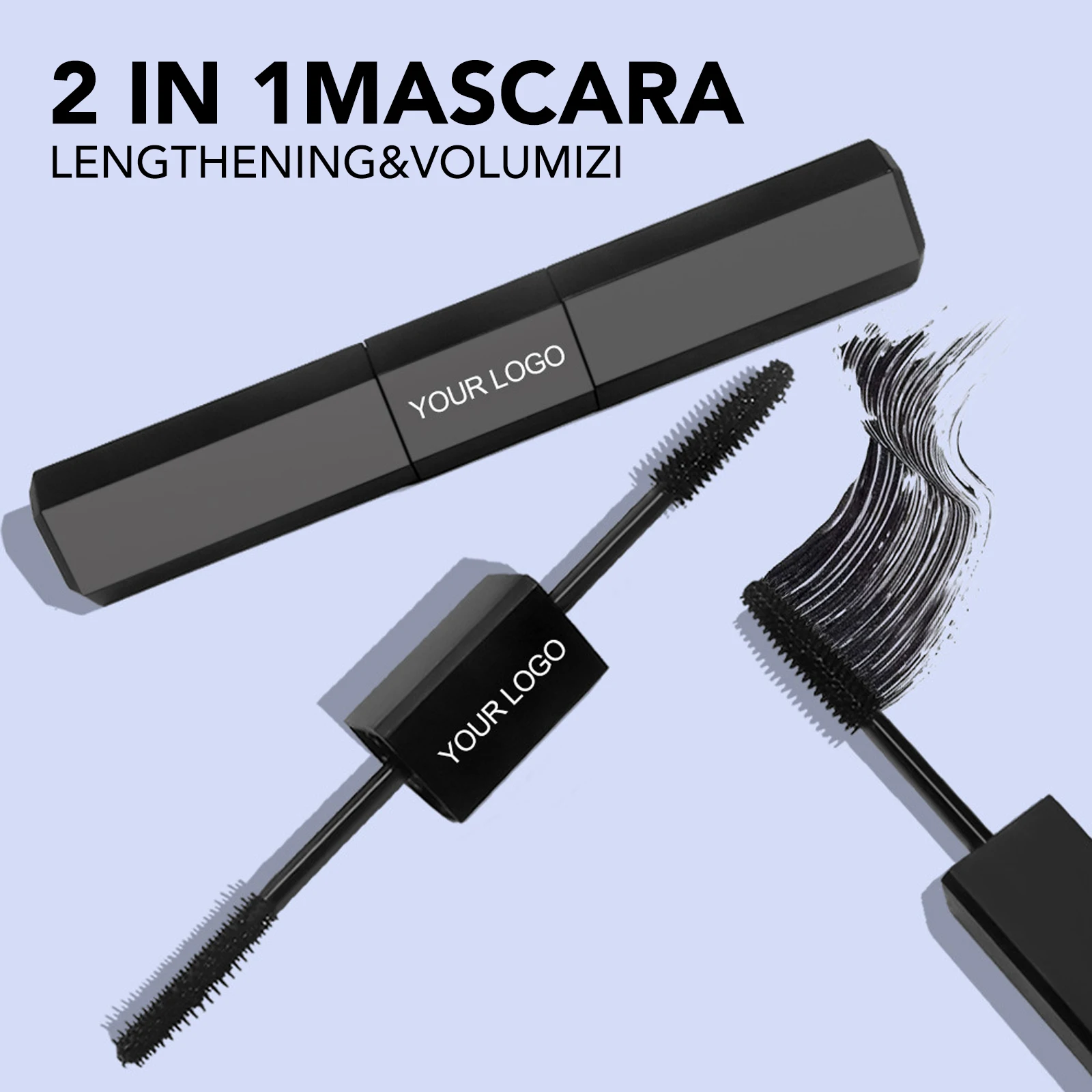 New  Mascara  with your own logo  Black Mascara  waterproof  Smooth  Long lasting  2 in  1 Mascara