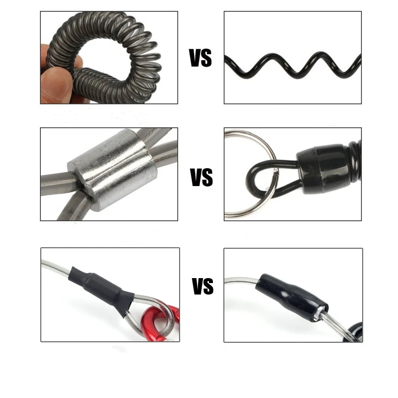 1.5m CoiCord Stretch Tether Key Chain Lobster Clasp Hook Lockable Cord Stripe Safty Rope Elastic Coil Fishing Lanyard Keychain