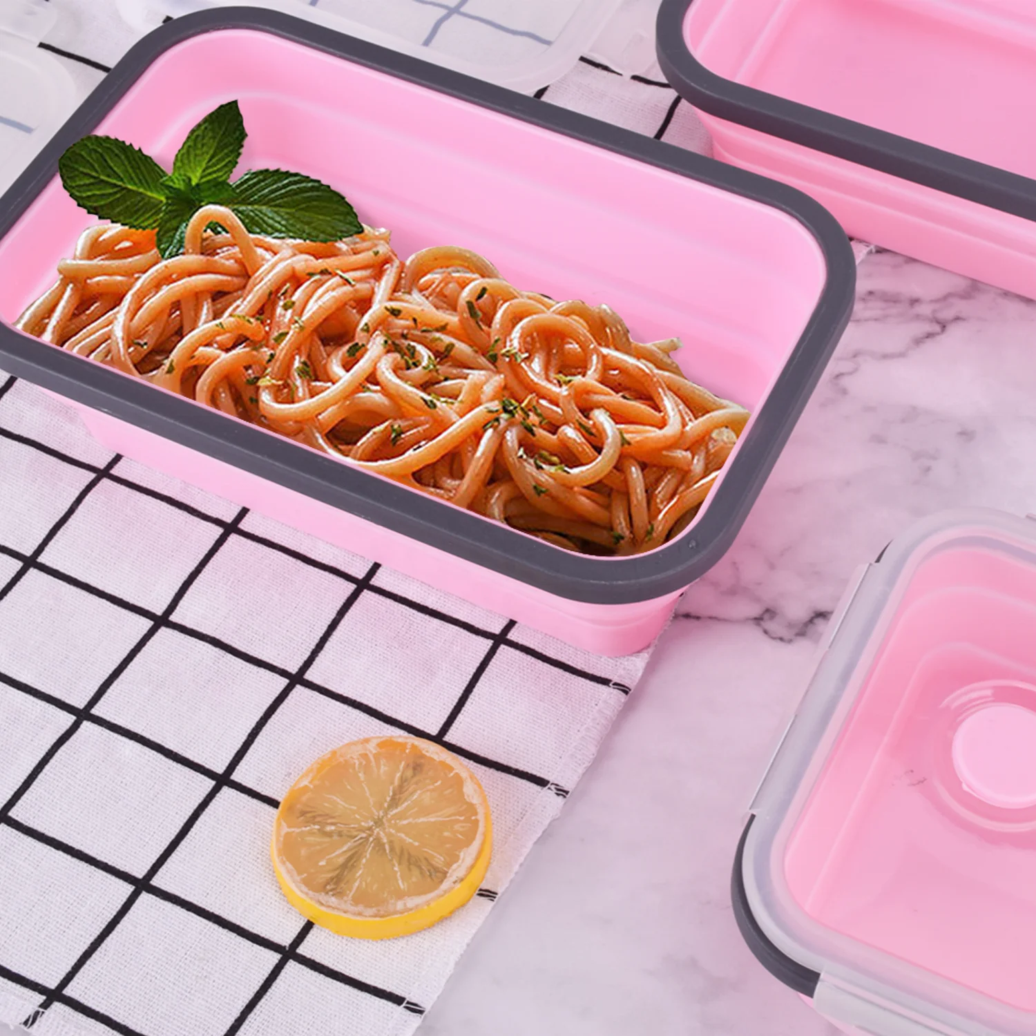 
2019 Outdoor 4 pack Food Storage Containers Silicone Collapsible Lunch boxes 