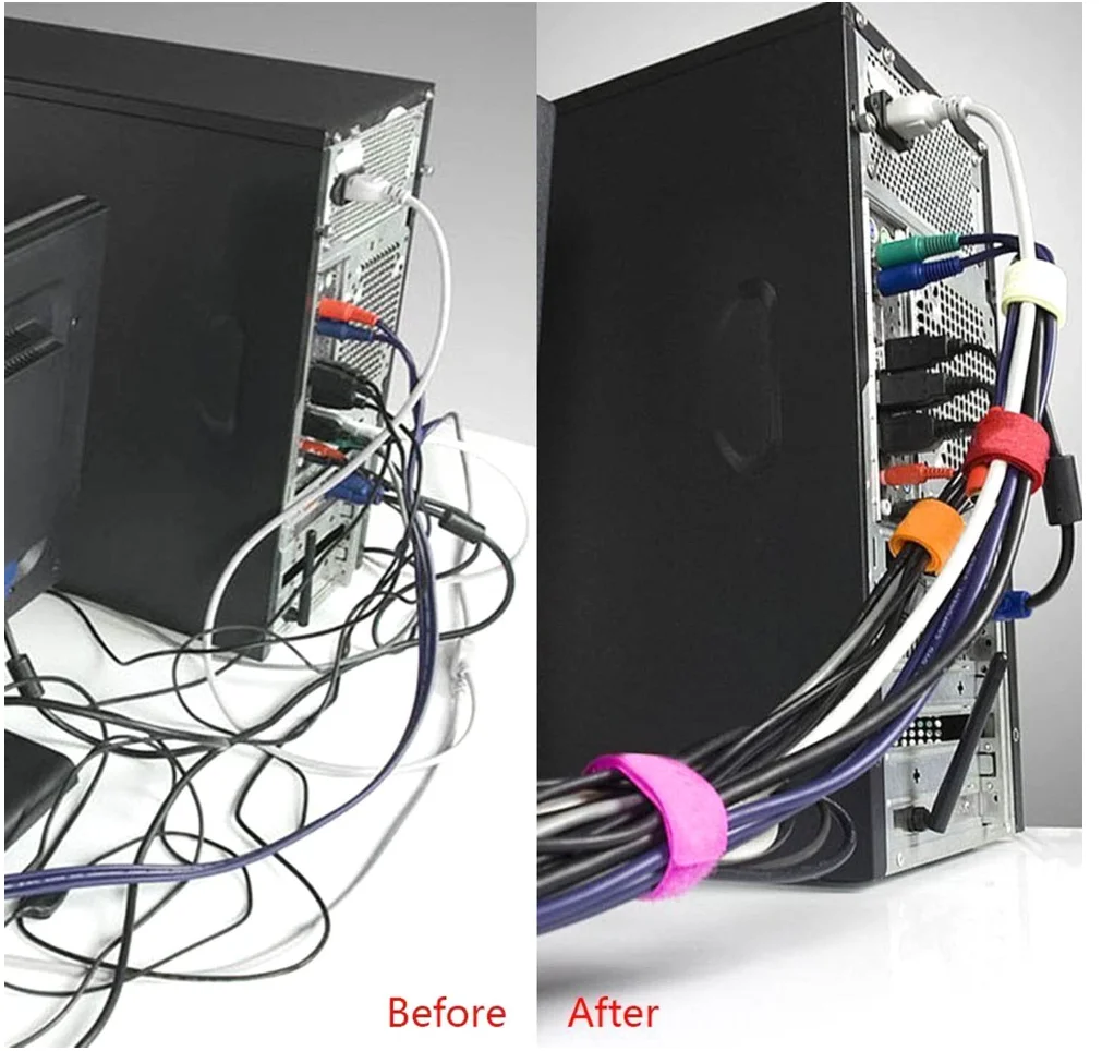 Reusable Fastening Tape Cable Ties 3/4 Inch Double Side Hook Roll (25 Meters, Black)