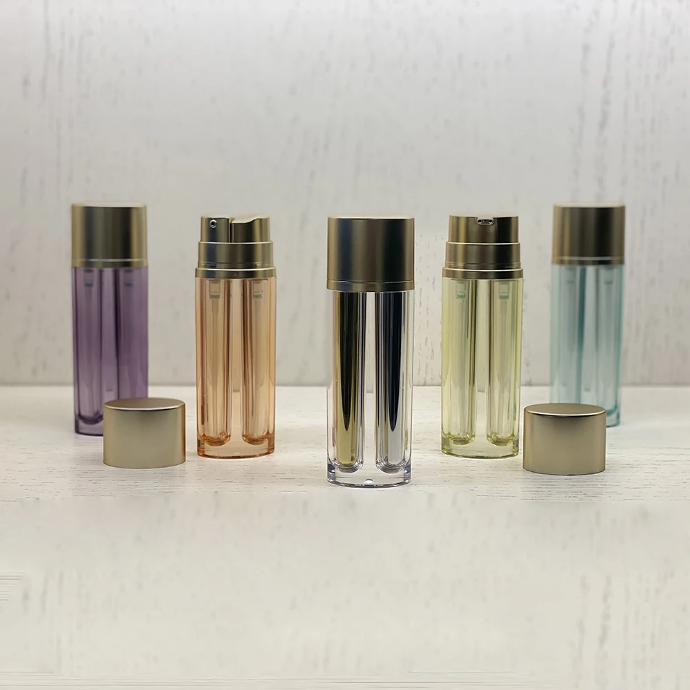 Luxury double 15ml cosmetic cream packaging plastic two compartment bottle