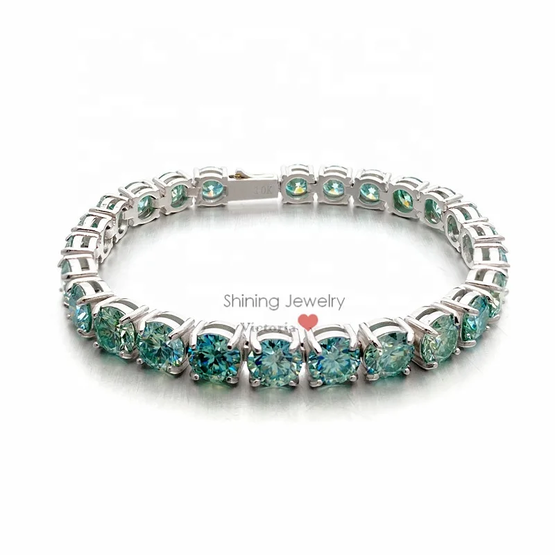 Pure silver 925 pass diamond tester 6.5mm blue moissanite tennis bracelet