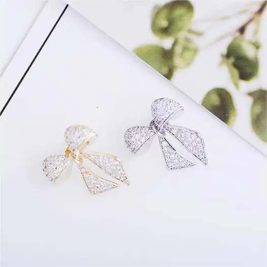 Wholesale Korea Cute Three-Dimensional Bow Small Brooch Colourful Zircon Jewelry Brooches for Girls Party