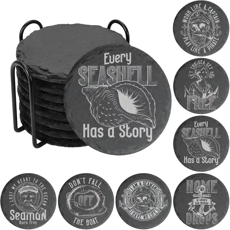 Wholesale Custom Black Slate Coaster Factory Price Slate Stone Coasters Customized Square Round Slate Coasters Set For Drink