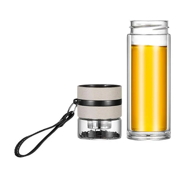 Glass Water Bottle Tea Infuser Bottle Double Wall Drinking Bottle