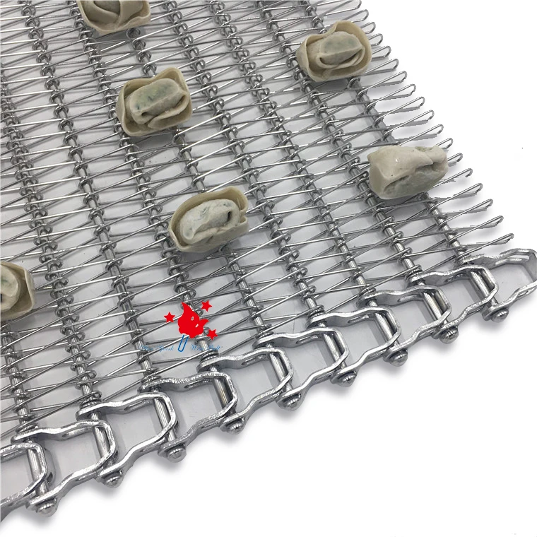 Stainless steel mesh tape spiral chain conveyor belt with transverse baffle