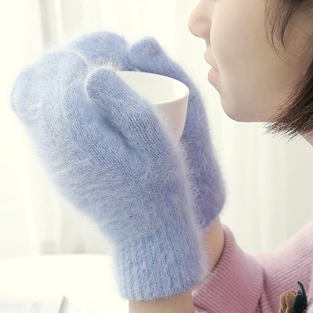 Cute Rabbit Wool Gloves Female Winter Mittens Factory Outlet Fur Gloves Fingerless Winter Gloves Women Girls Mittens 2024
