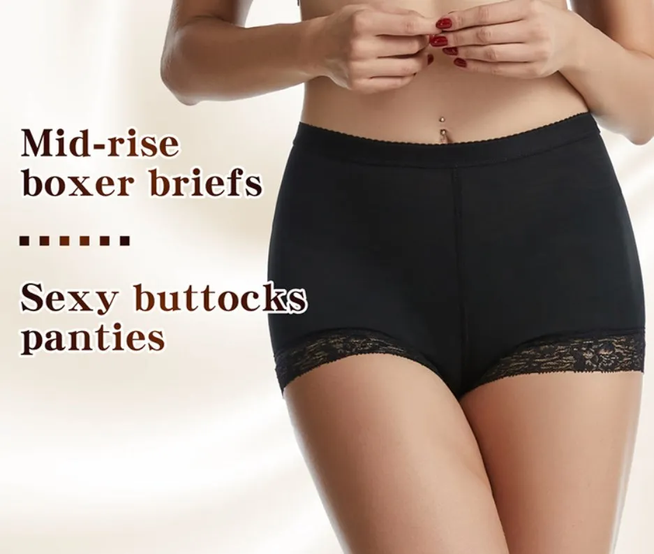 Women Shapers Plus Size Butt Pads Enhancer Panties Lace High Waist Fake Ass Padded Female Panties