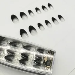 Artificial black half tips full cover 24pcs 12 size press on finger with glue