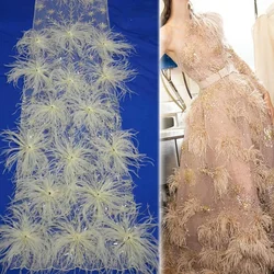 3d lace feather gold silver line supply beautiful sequin tulle fabric fabric  for wedding dress fashion show