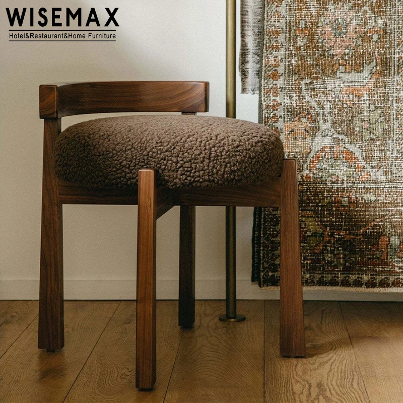 WISEMAX FURNITURE Italian style dressing chair ash wood brown comfy fabric round modern high bar chair for apartment restaurant