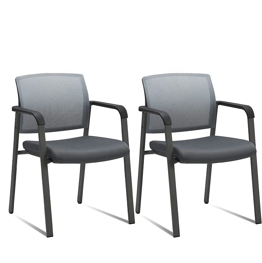 2022 Grey Conference Chair Mesh Back Stacking Chair Ergonomic Lumber Support Fabric Office Chair