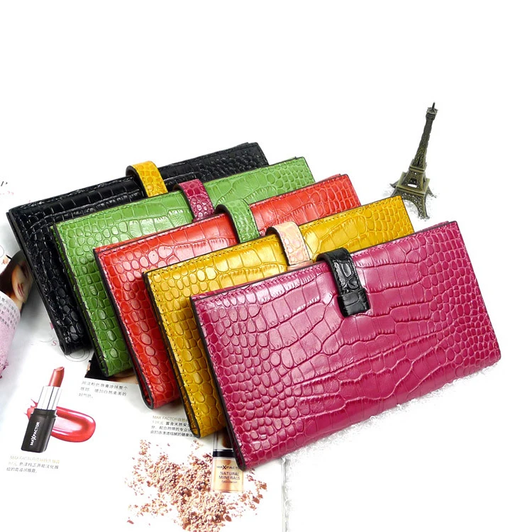 High quality crocodile pattern faux leather long wallet women clutch purse