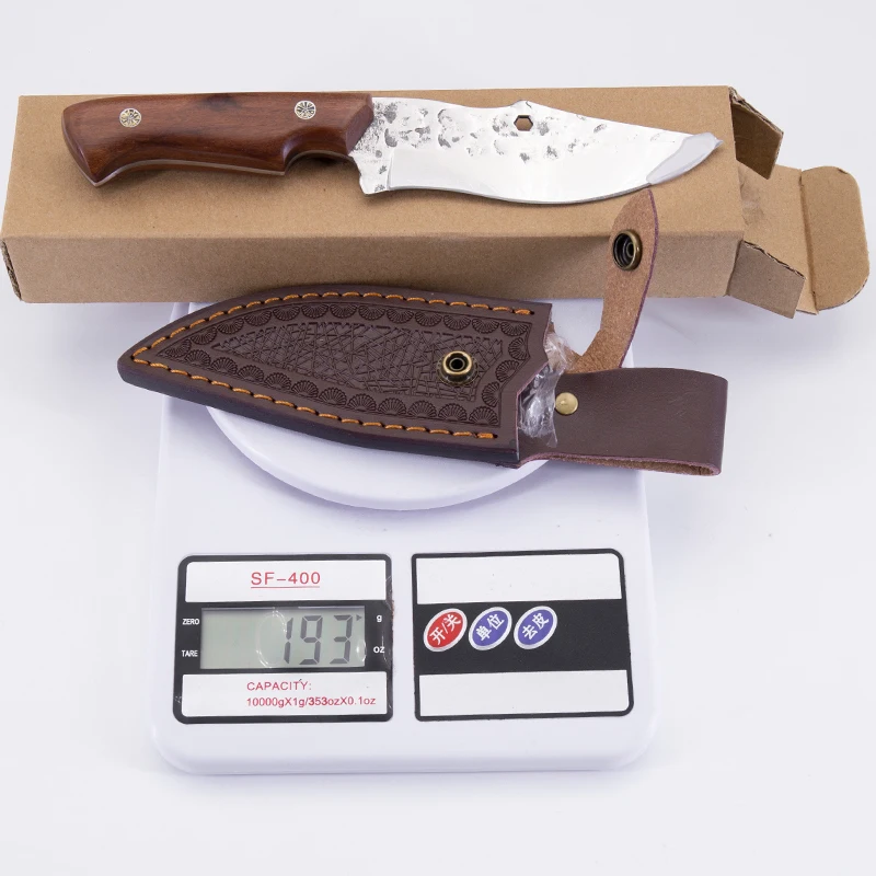 Home kitchen use wood handle cleaver butcher knife sharp stainless steel blade damascus knife with leather sleeve