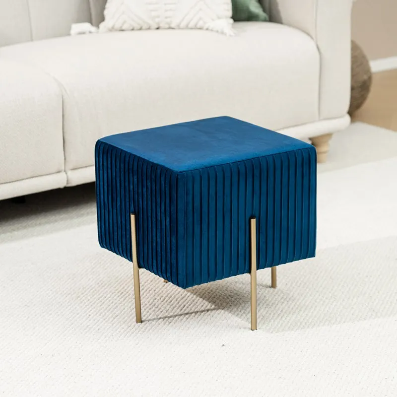 Bailey Factory Customized Blue Velvet Soft Comfortable Stool Ottoman for Bedroom