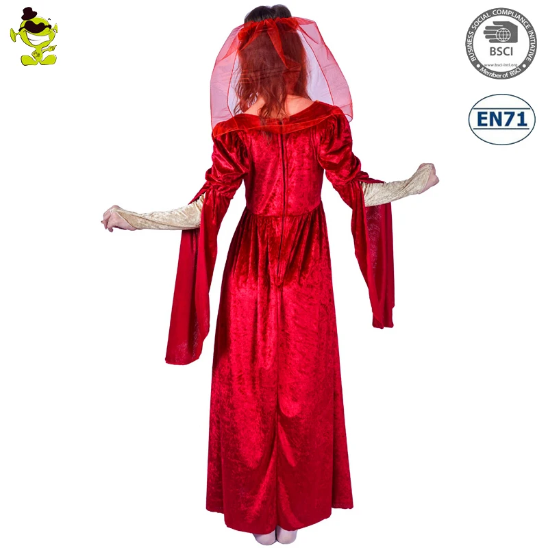 Women classical Red Medieval Princess Dress Halloween Party Female Charming Medieval Costume