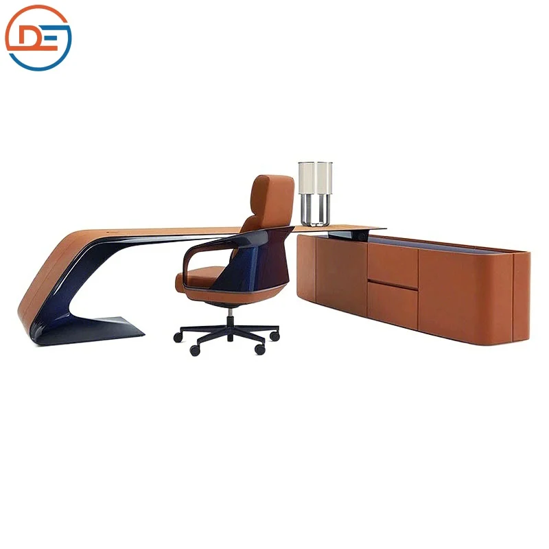 Italian Orange Corner Boss Desk Designer High-end Furniture President Desk For Office Building