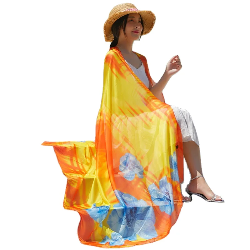 MIO Trendy Design Fashion Chiffon Shawl Large Floral Printed Hawaiian Sarong Beach 195 x 135 Cm Bikini Cover Up Beach Wrap