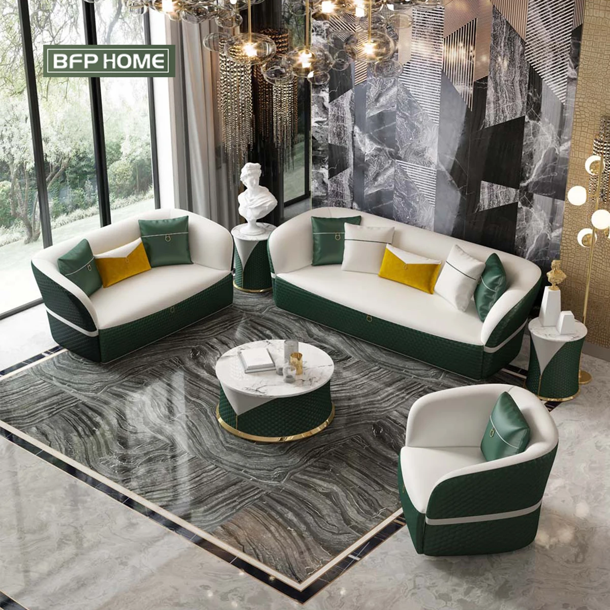BFP Living Room Sofa Set Comfortable Sitting Modern Style Light Luxury Genuine Leather Furniture Popular New
