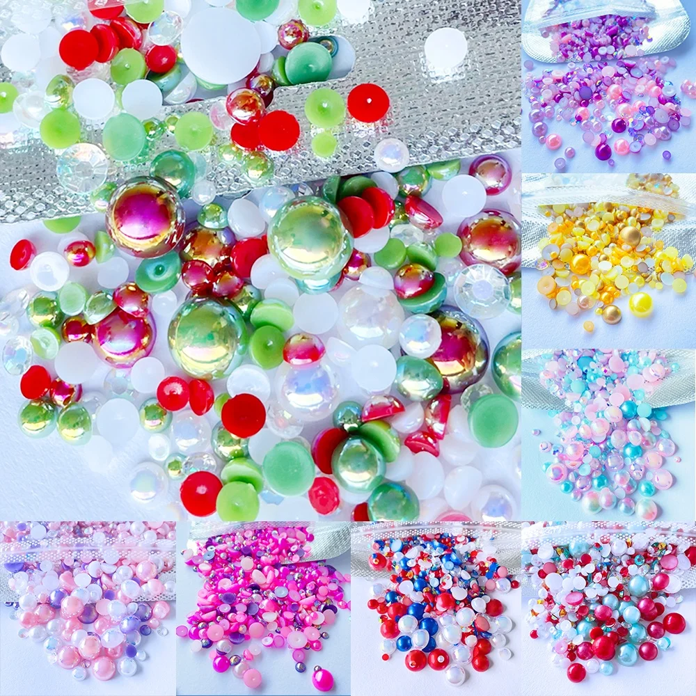 Wholesale Customized Flatback Half Loose Pearl Beads 3mm-12mm Mix Sizes Nail Art Garments Shoes Glue Technique Resin Glass