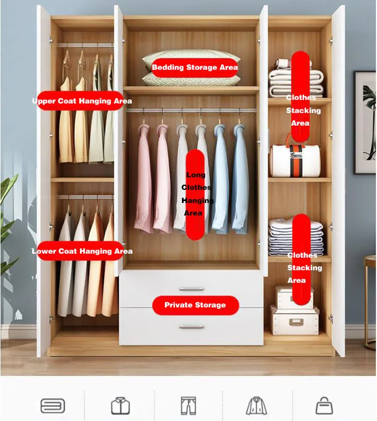 Wardrobe solid wood modern simple and economical assembly bedroom adult storage cabinet rental room wooden simple wardrobe