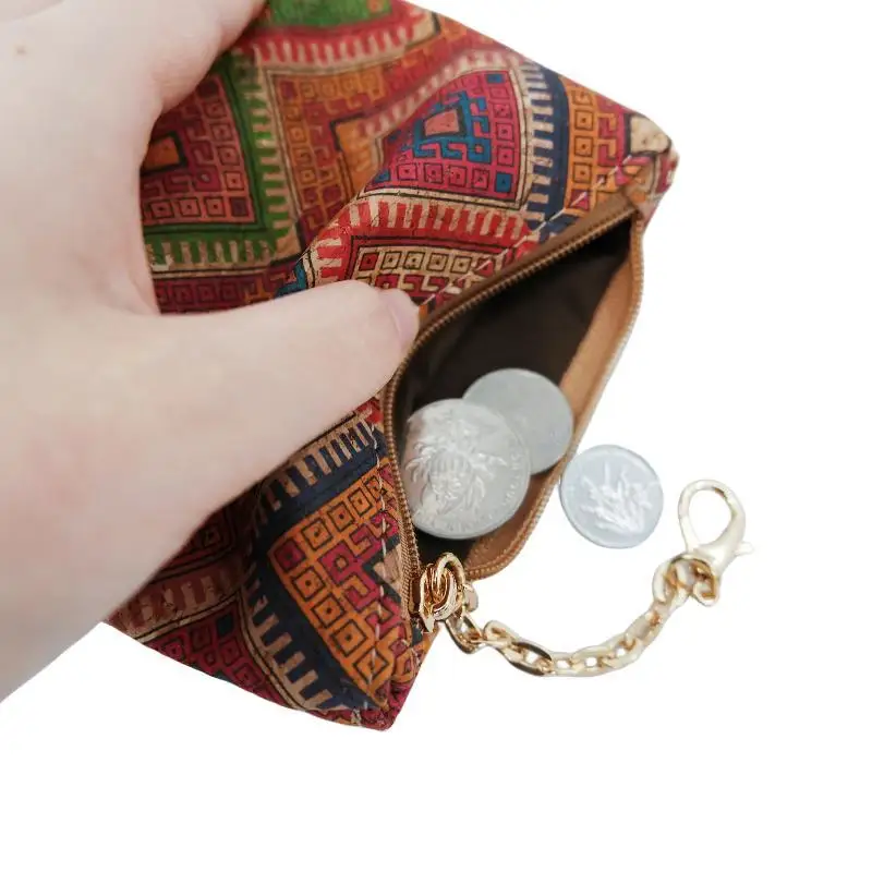 Wholesale High Quality Cork Coin Purse Pouch Custom LOGO Square Coin Purse Small Keychain Coin Purse With Zipper