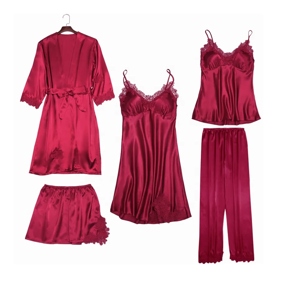 Luxury Sleepwear Silk Pyjamas Satin Pajamas Night Wear 5 Pieces set for Women
