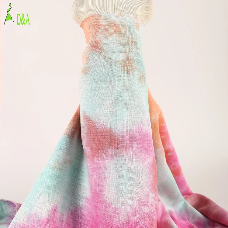 New design plain woven multicolor tie dye rayon linen fabric for