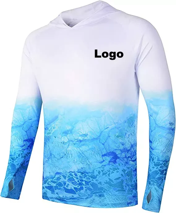 UV Protection Quick Dry Orange Sublimation Recycled Long Sleeve Fishing Hoodie Shirt With Hood
