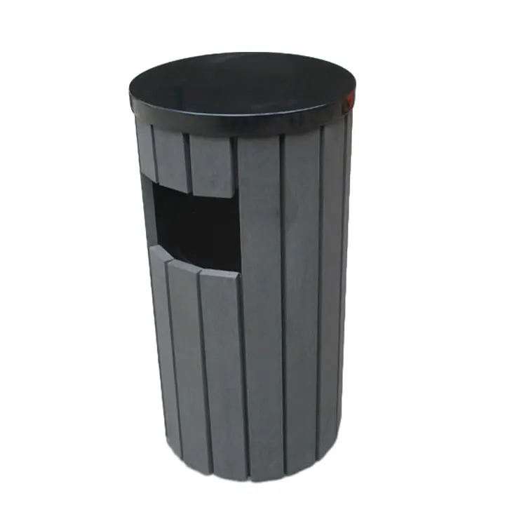 outside garden park wood trash container garbage can outdoor patio recycling dustbin mall public commercial waste rubbish bin
