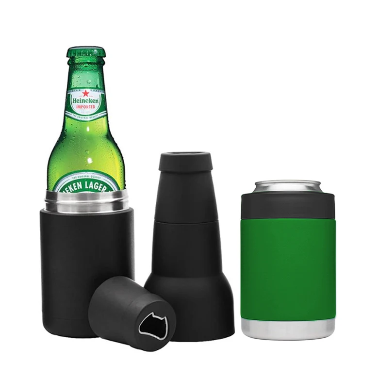 Eco Friendly Smart Vacuum Insulated Can Insulator Holder Bottle Beer Coozies Stainless Steel Beer Bottle Cooler with Opener