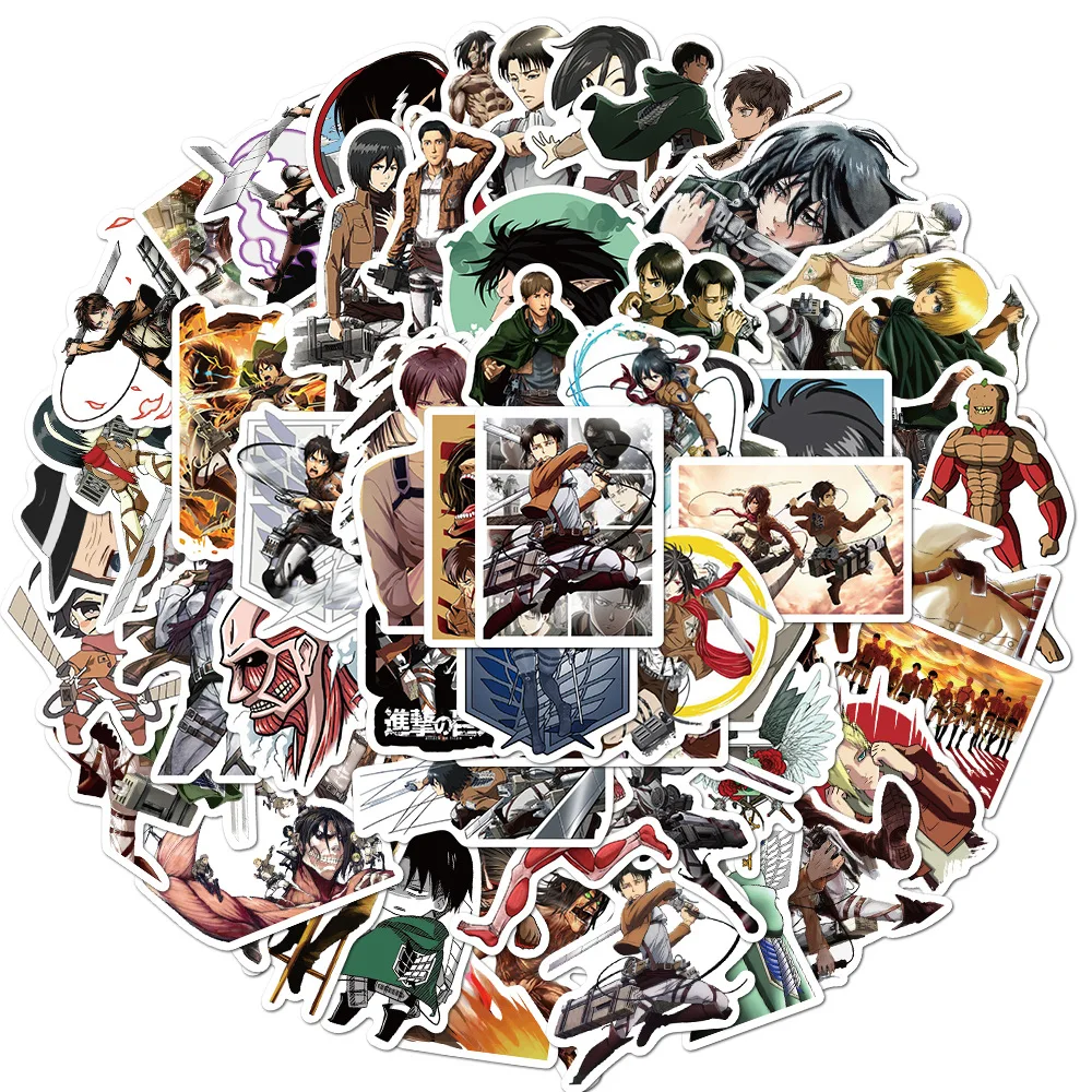  100PCS Attack On Titan anime stickers mixed pack for phone skateboard notebook computer waterproof vinyl