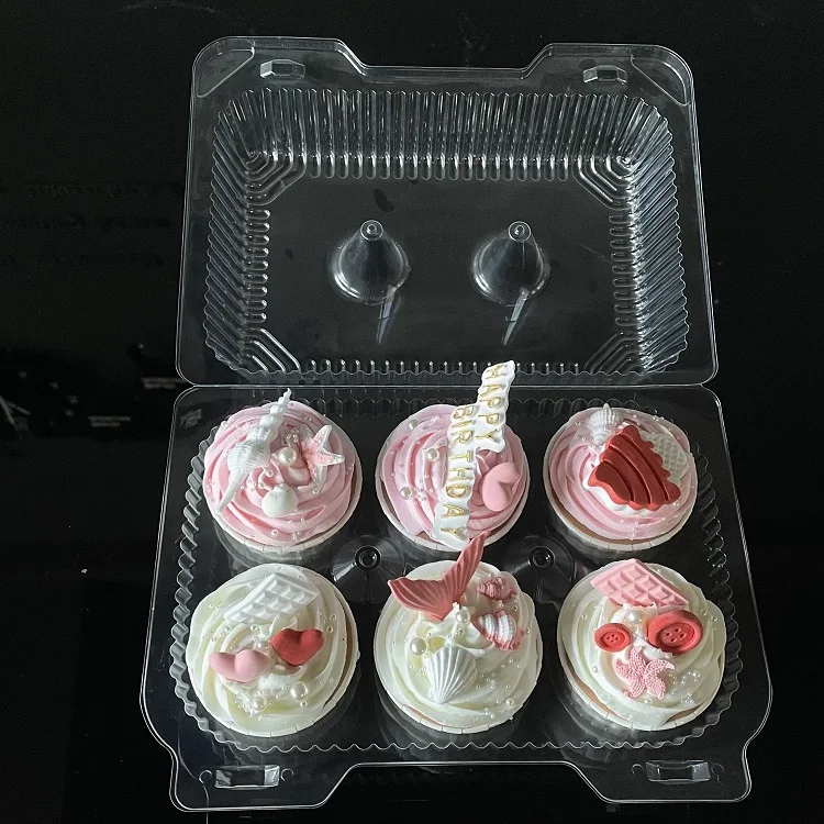 Promotional Wholesale 6 Compartment Plastic Clamshell Mini Cupcake Container