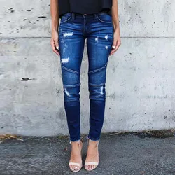 Модные новые обтягивающие пикантные джинсы в стиле ретро, женские эластичные рваные джинсы-карандаш с заниженной талией