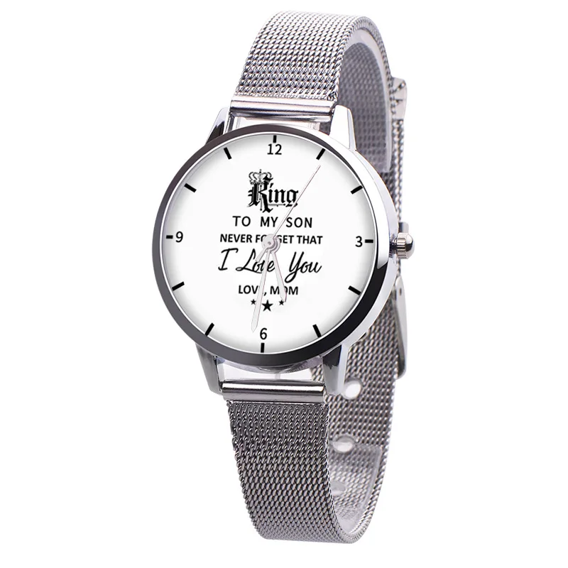 Relogio Feminino New Letter Mom King Queen Children Son Daughter Watches Kids Cute PU Leather Quartz Watch Gifts I Love You